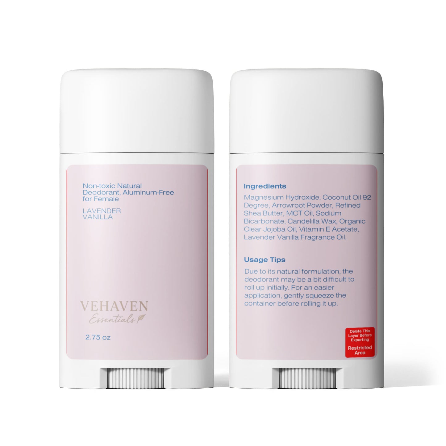 VEHAVEN ESSENTIALS 2 Pack Non-toxic Natural Deodorant, Aluminum-Free for Women
