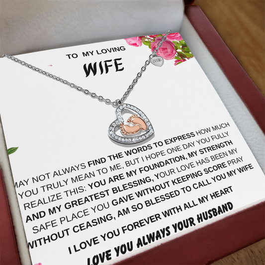 To My Wife - Baby Feet Heart Necklace