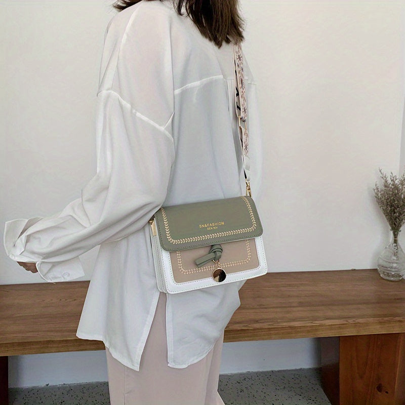 Fashion Flap Shoulder Bag, Women's Buckle Decor Crossbody Purse With Wide Strap