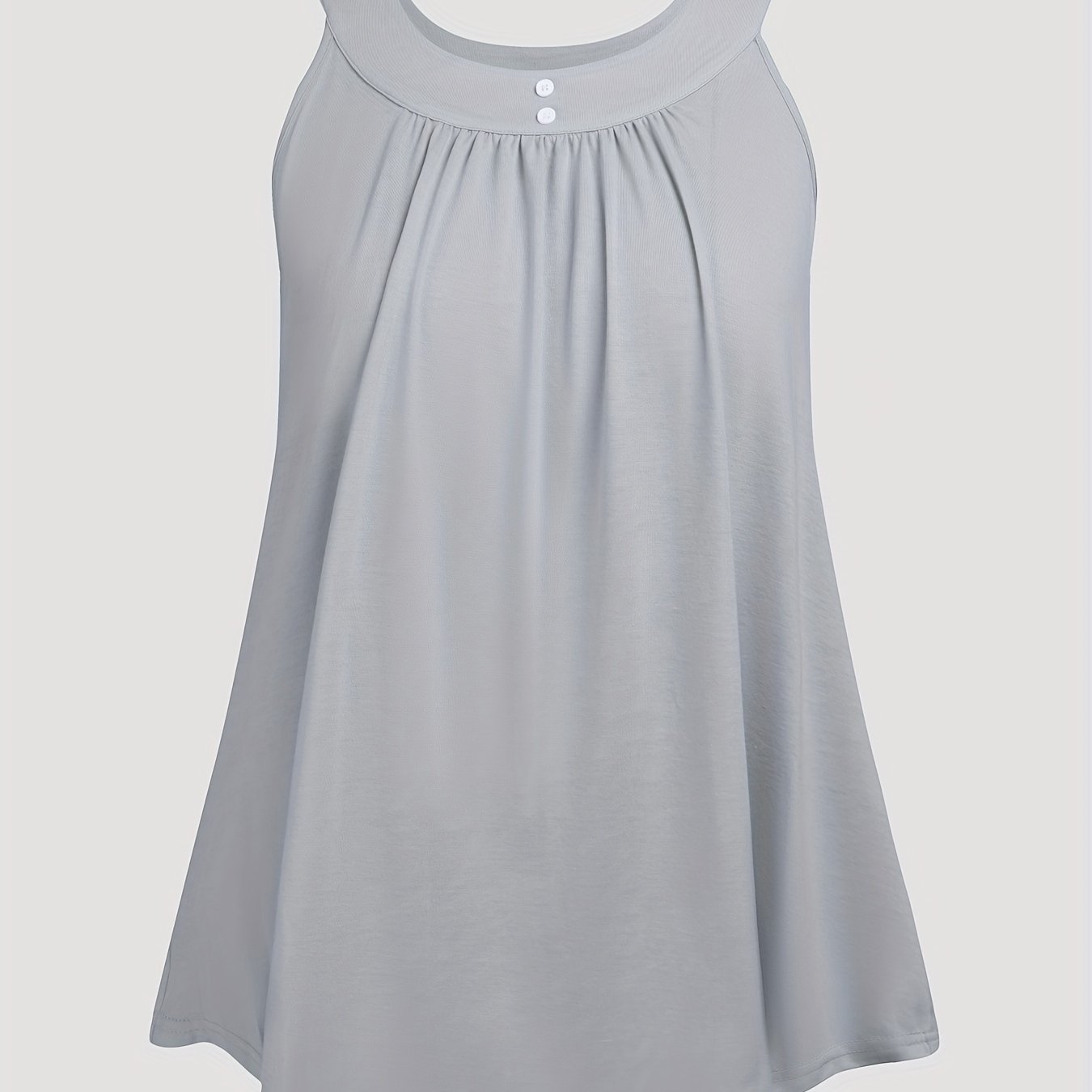 Plus Size Solid Color Tank Top with Fashionable Button Detail - Flattering Curve Hemline & Medium Stretch - Classic Crew Neck for Curvy Womens Summer Style