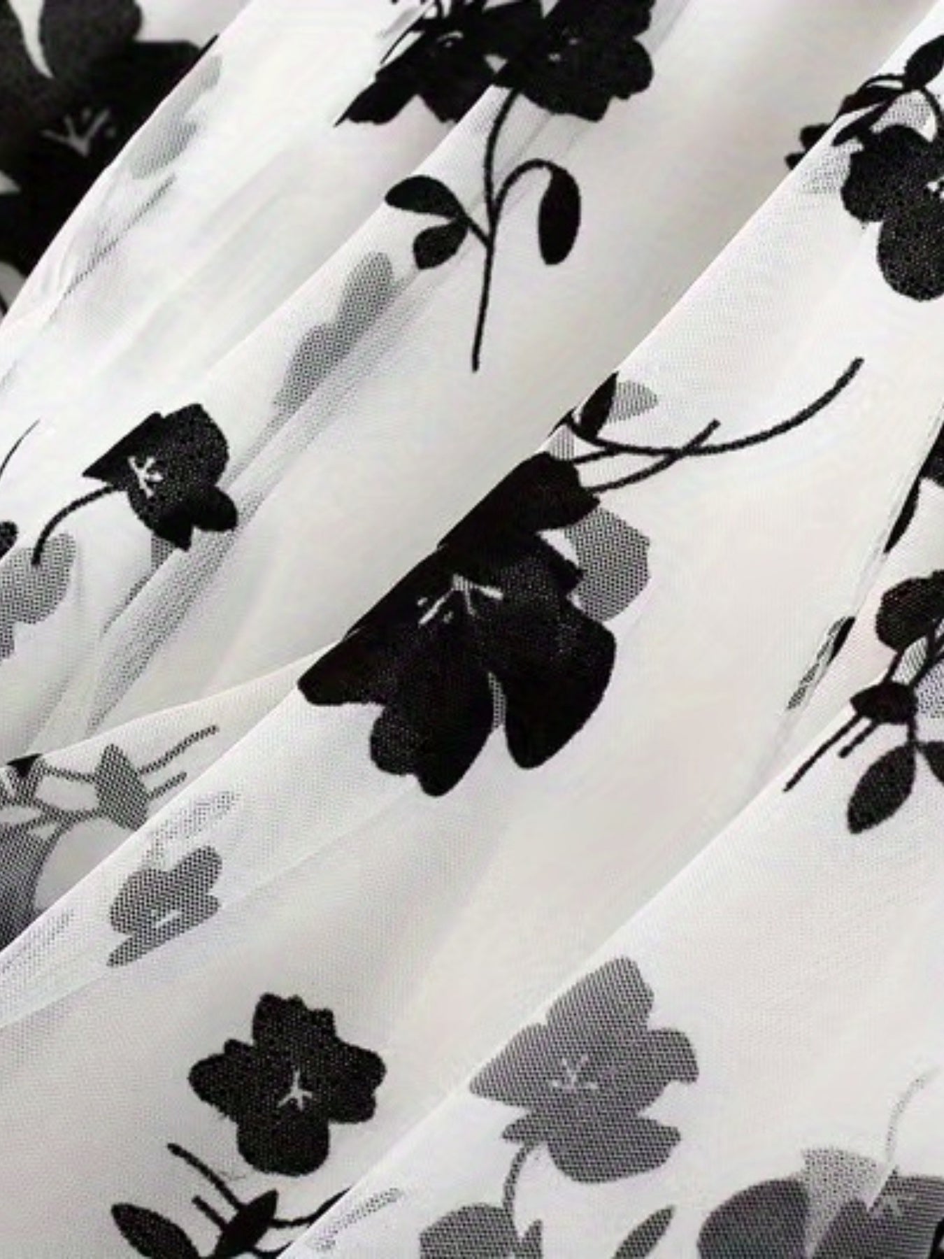 Plant Print Contrast Mesh Skirts, Elegant High Waist Maxi Skirts, Women's Clothing