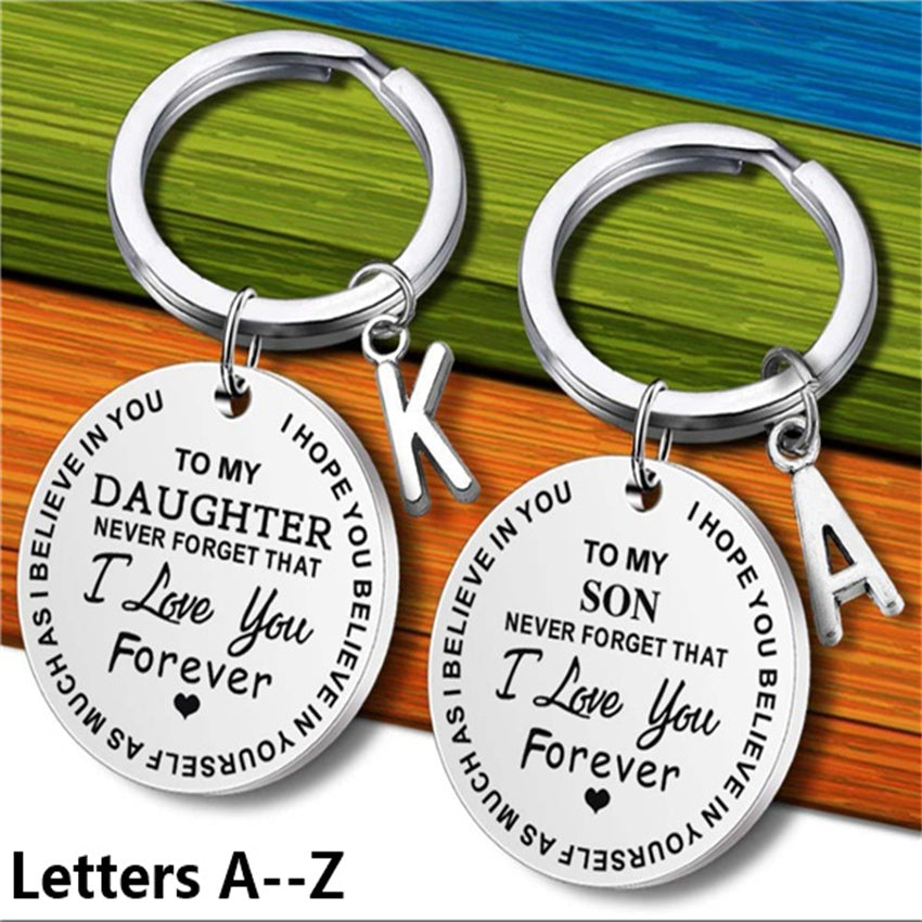 Stainless Steel Engraved Keychain Inspirational Gift For Son/ Daughter Keyring Ornament Bag Purse Charm Accessories