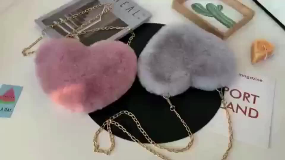 Heart Shaped Fluffy Shoulder Bag, Fashion Chain Crossbody Bag, Cute Zipper Purse For Valentine's Day