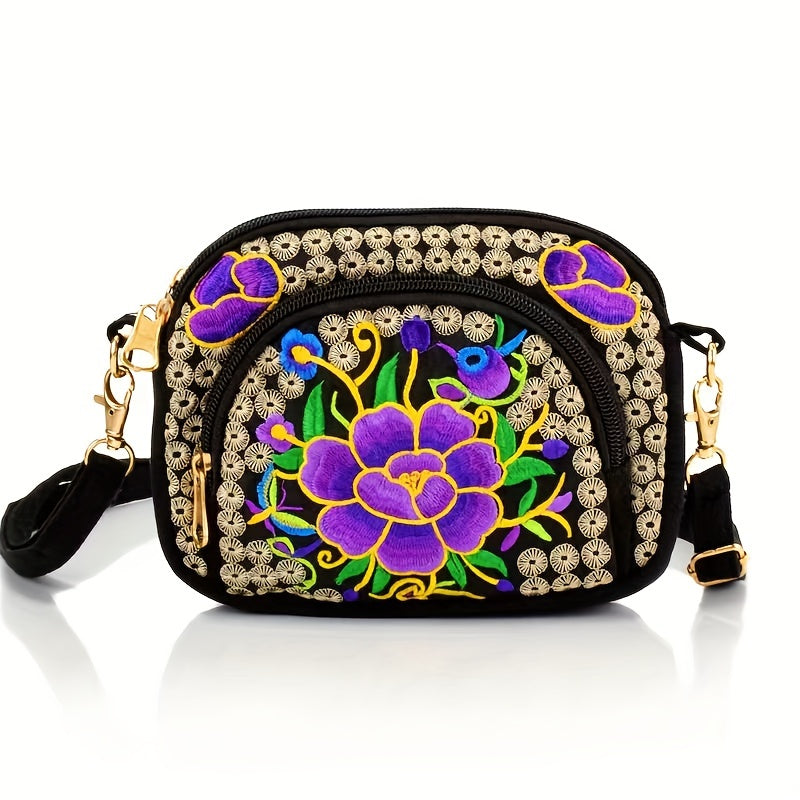 Stylish Double-Sided Embroidered Canvas Coin Purse Phone Bag for Women - Spacious Interior, Zipper Closure, and Detachable Strap - Ideal for Daily Use and Travel