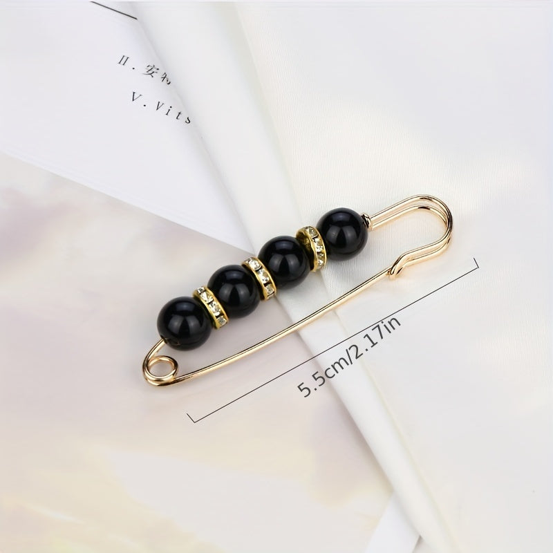 Fashionable Plastic Pearl and Bead Brooch Safety Pins - Waistband Tightener and Clothing Fixation Pins for Pants Skirts and Dresses - Adjustable Anti-Slip Garment Clasp Set