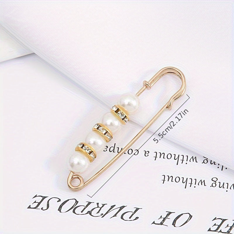 Fashionable Plastic Pearl and Bead Brooch Safety Pins - Waistband Tightener and Clothing Fixation Pins for Pants Skirts and Dresses - Adjustable Anti-Slip Garment Clasp Set