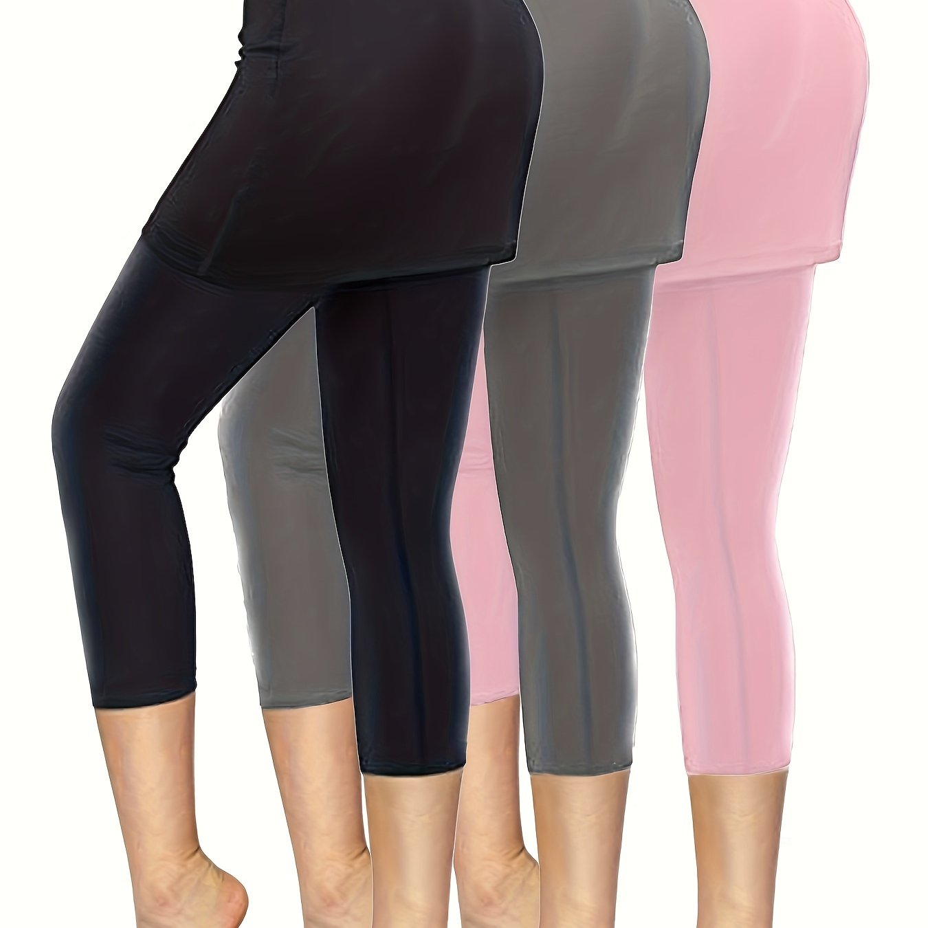 3pcs Skirted Legging For Women, High Stretch Yoga Running Sports Legging With Skirts, Women's Activewear