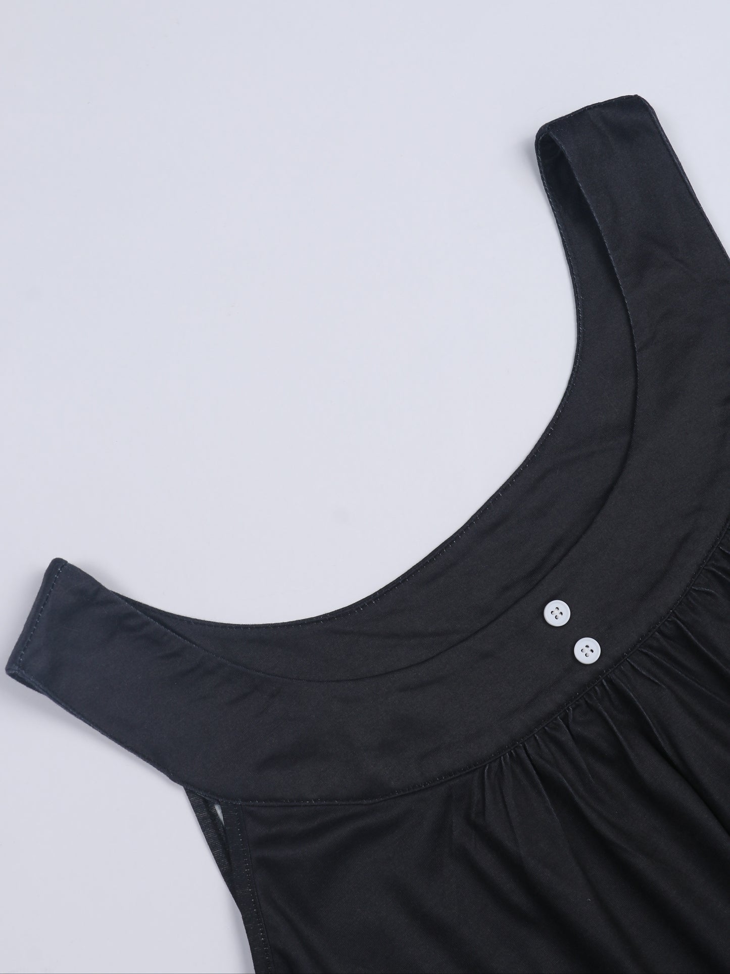 Plus Size Solid Color Tank Top with Fashionable Button Detail - Flattering Curve Hemline & Medium Stretch - Classic Crew Neck for Curvy Womens Summer Style