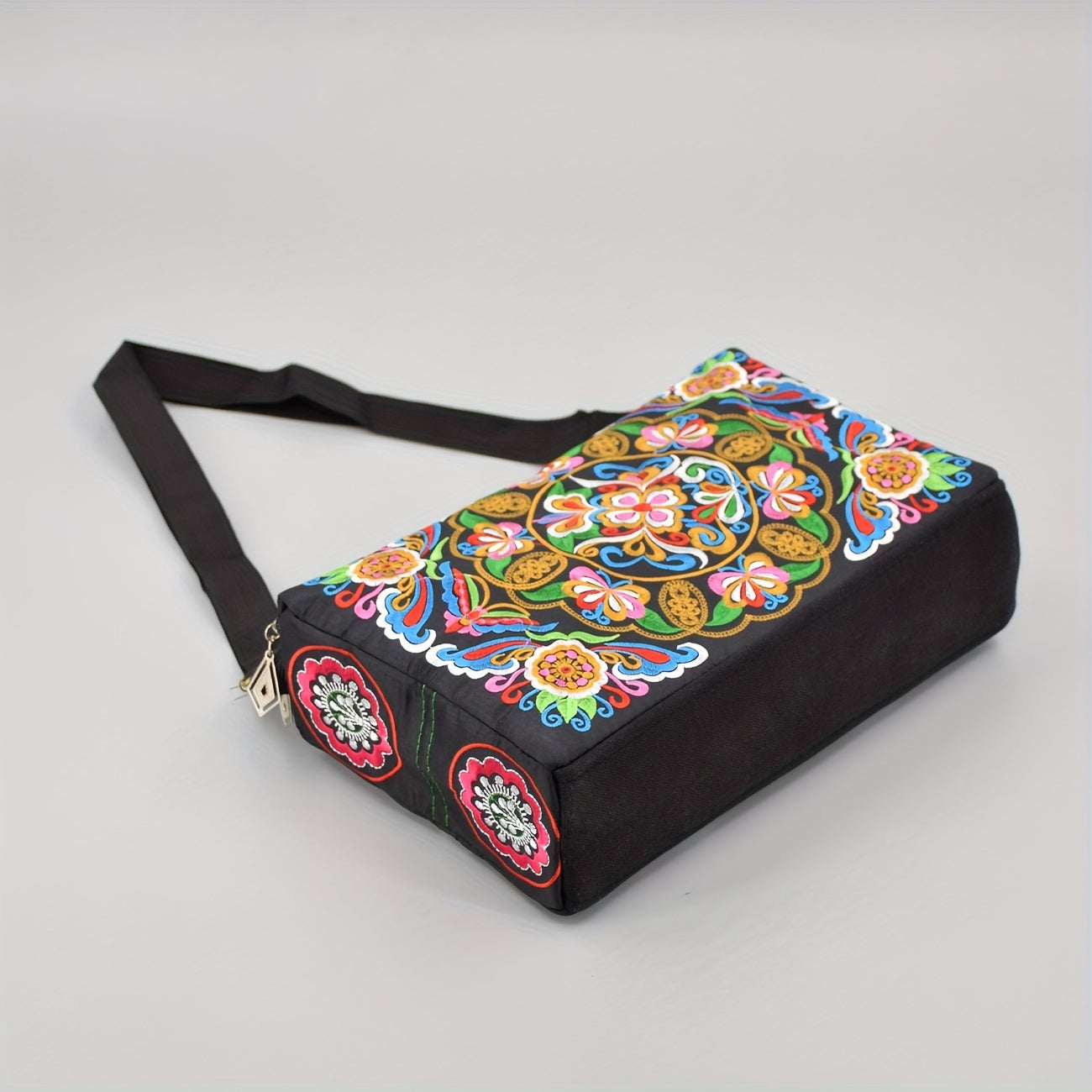 Floral Lightweight Crossbody Bag for Women – Adjustable Strap, Secure Zip, Embroidered Comic-Patterned Travel Purse