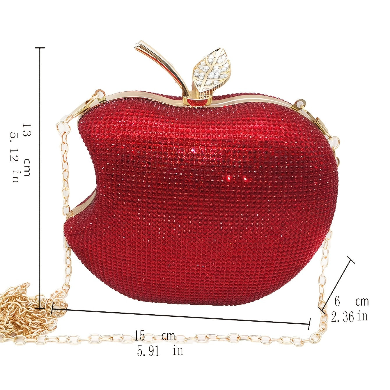 Mini Red Apple Evening Bag, Rhinestone Clutch Prom Purse, Sparking Handbag For Wedding & Party (5.91*5.12*2.36) Inch Best Gifts for Carnaval