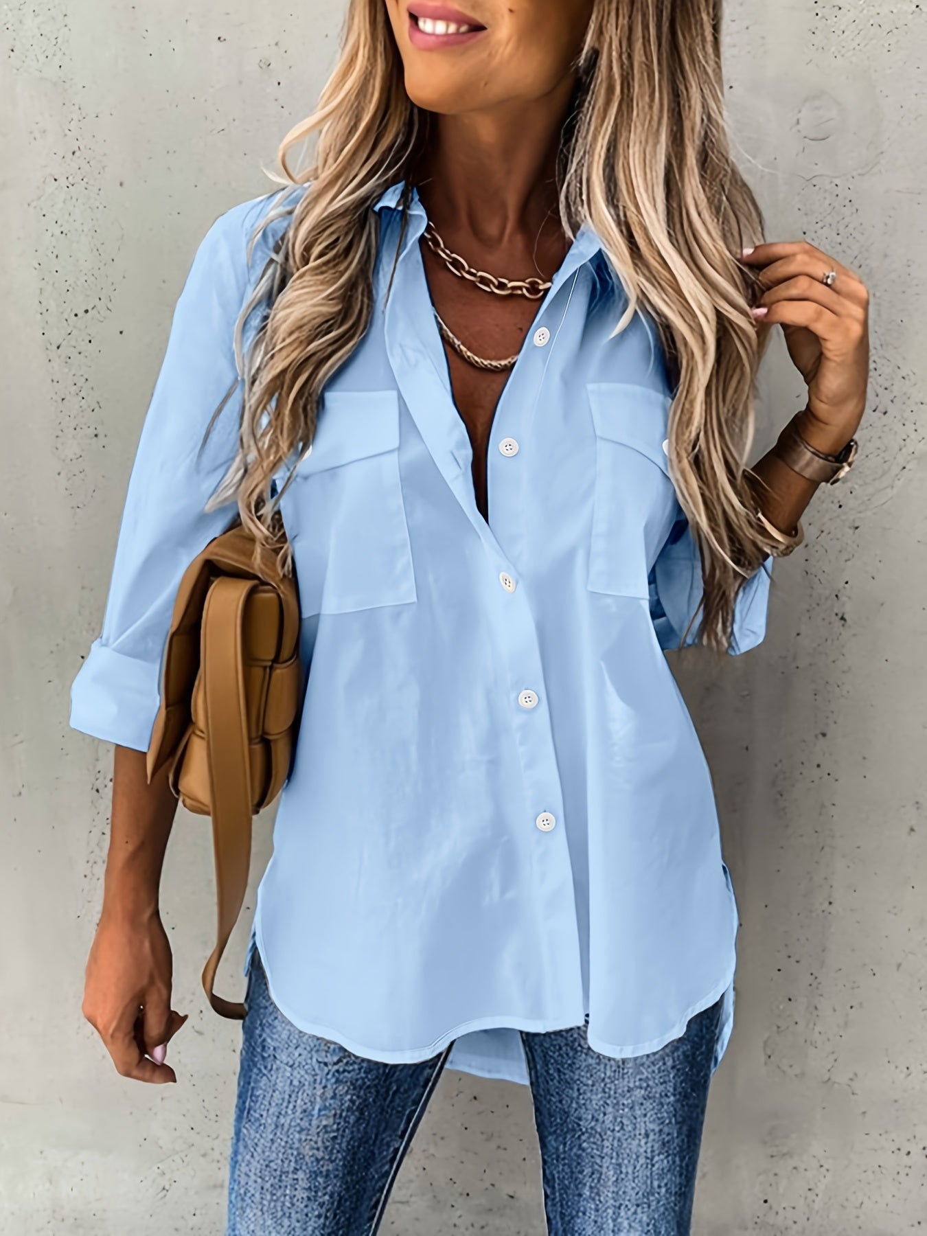 Chic Long Sleeve Blouse - Comfortable & Versatile for Office and Casual Wear - Womens Fashion Top