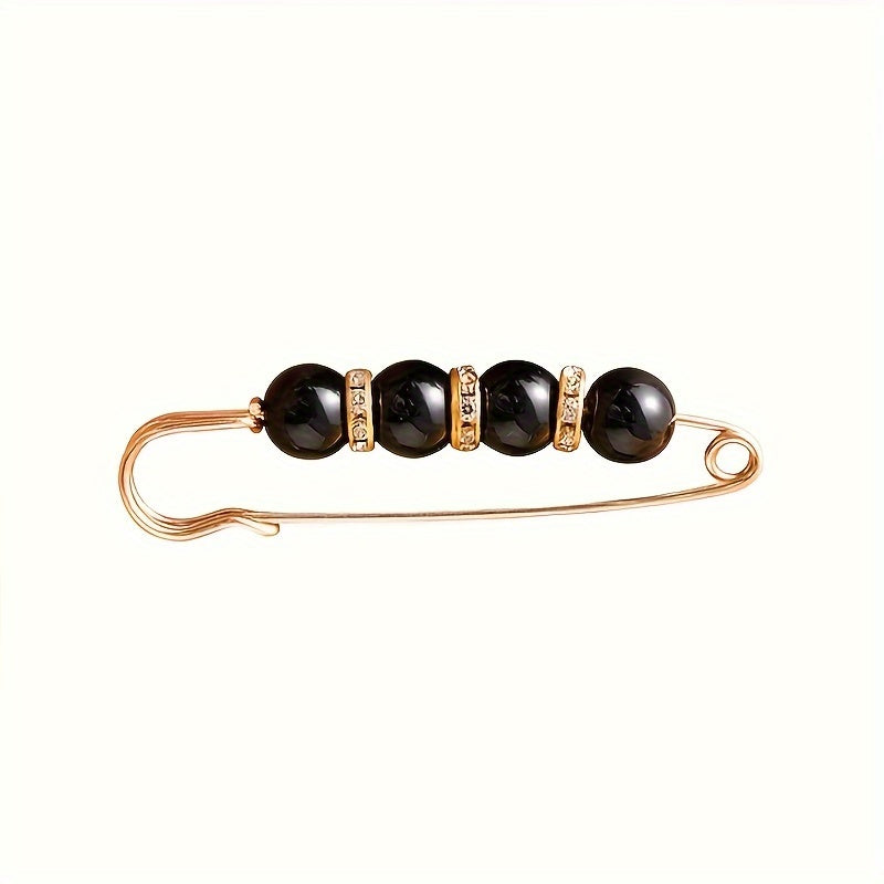Fashionable Plastic Pearl and Bead Brooch Safety Pins - Waistband Tightener and Clothing Fixation Pins for Pants Skirts and Dresses - Adjustable Anti-Slip Garment Clasp Set