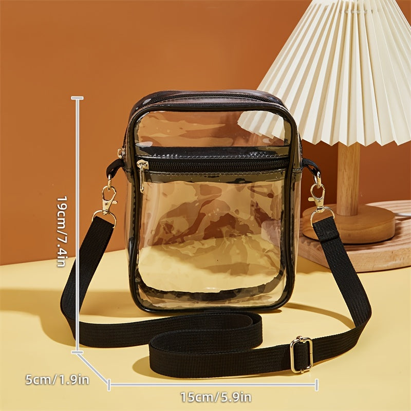 Stylish Mini Clear Crossbody Bag - Trendy PVC Square Phone Purse with Zipper Closure, Adjustable Shoulder Strap, and Spacious Interior - Perfect for Beach, Travel, and Daily Use (5.9*7.4*1.9) Inch