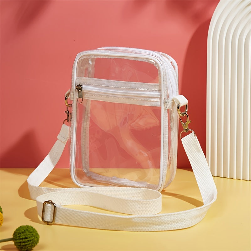 Stylish Mini Clear Crossbody Bag - Trendy PVC Square Phone Purse with Zipper Closure, Adjustable Shoulder Strap, and Spacious Interior - Perfect for Beach, Travel, and Daily Use (5.9*7.4*1.9) Inch