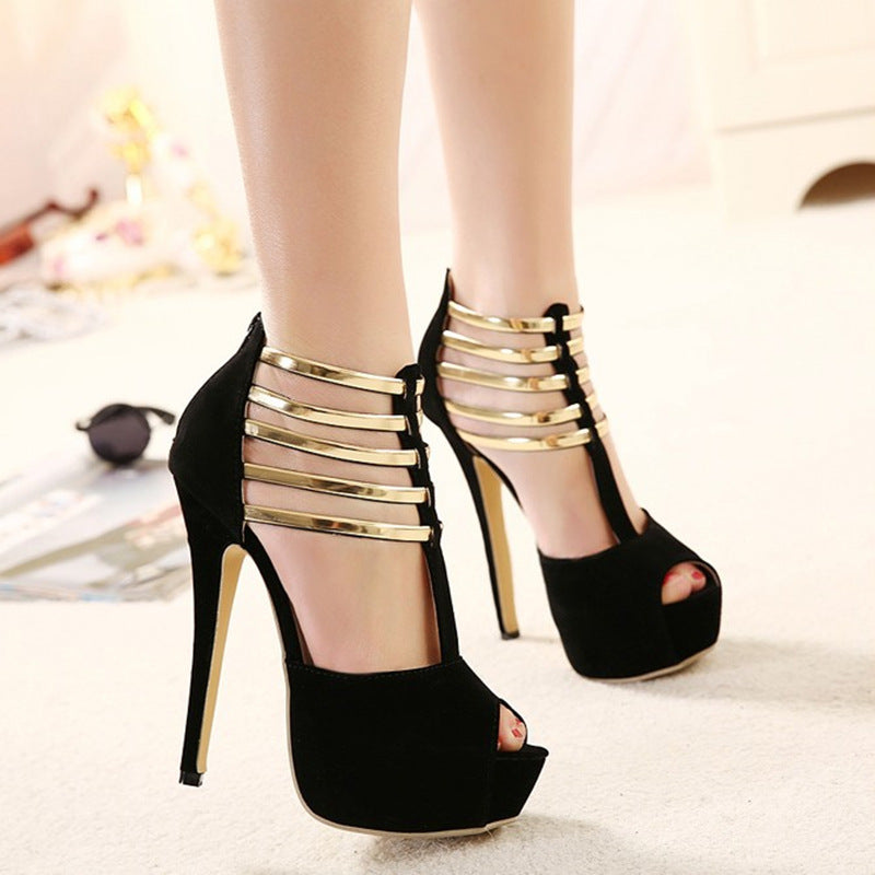 Party & Dress Ankle T-strap Platform Peep Toe Pumps - Women's Stiletto High Heels