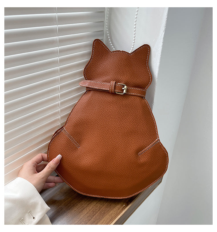 Cat Shaped Shoulder Bag, Vintage PU Leather Sling Bag, Women's Kawaii Crossbody Purse
