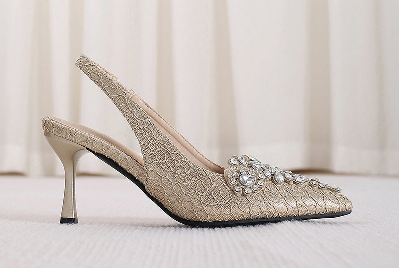 Women's Rhinestone Decor Stiletto Heels, Fashionable Pointed Toe Slingback Pumps, Stylish Dress & Party Shoes