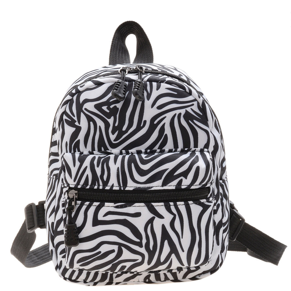 Animal Print Nylon Backpack, Women's Fashion Multi Zipper Schoolbag, Small Purse For Work & School
