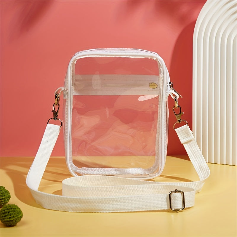 Stylish Mini Clear Crossbody Bag - Trendy PVC Square Phone Purse with Zipper Closure, Adjustable Shoulder Strap, and Spacious Interior - Perfect for Beach, Travel, and Daily Use (5.9*7.4*1.9) Inch