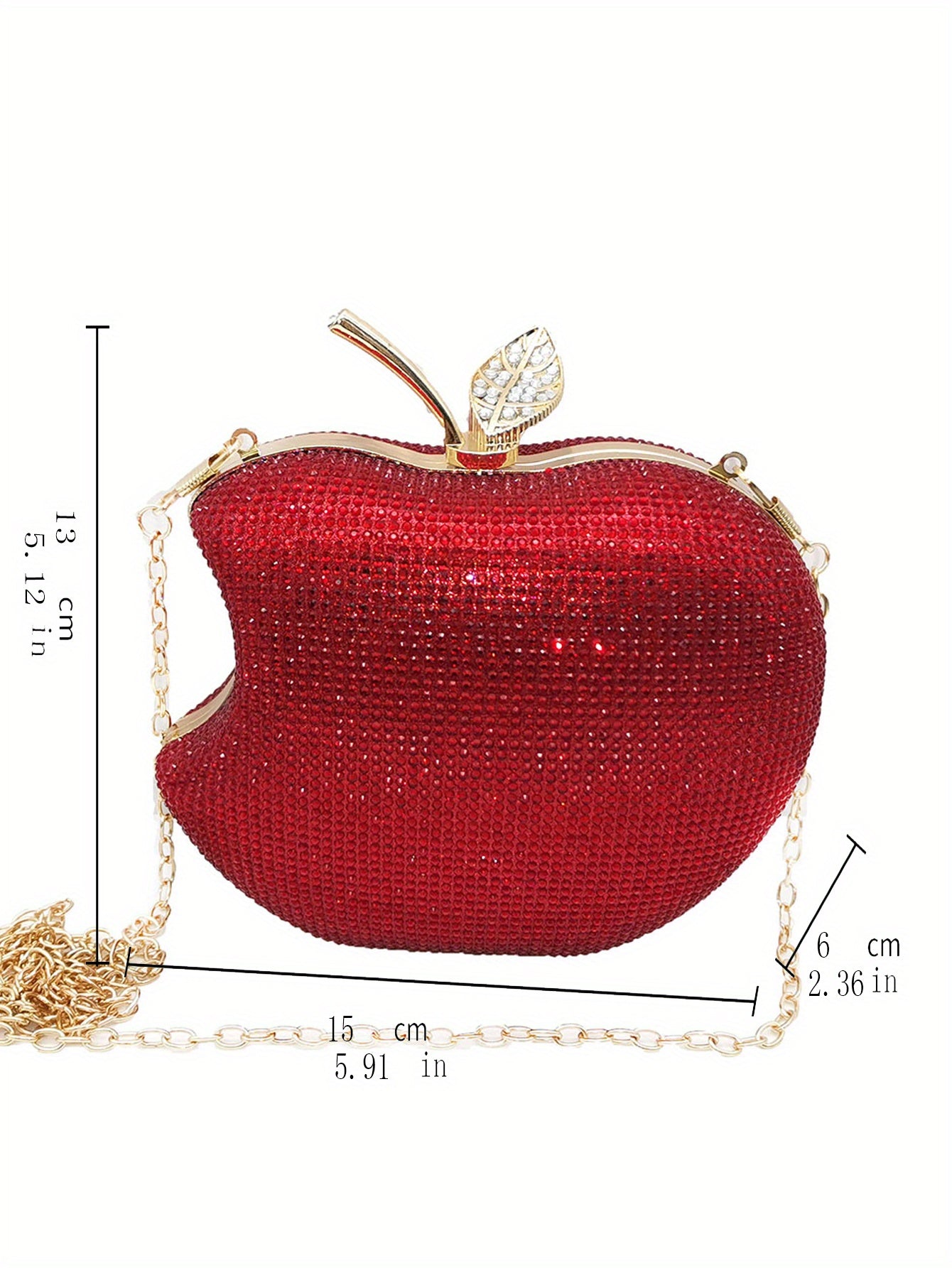 Mini Red Apple Evening Bag, Rhinestone Clutch Prom Purse, Sparking Handbag For Wedding & Party (5.91*5.12*2.36) Inch Best Gifts for Carnaval