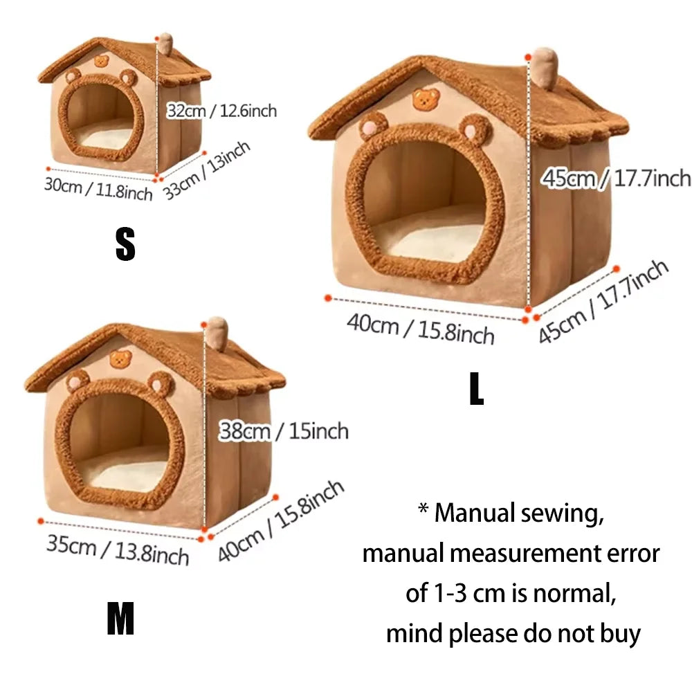 All Seasons Warm Washable Cat or Dog House Soft Removable Cushion Pet Bed Kennel for Small Medium Pets