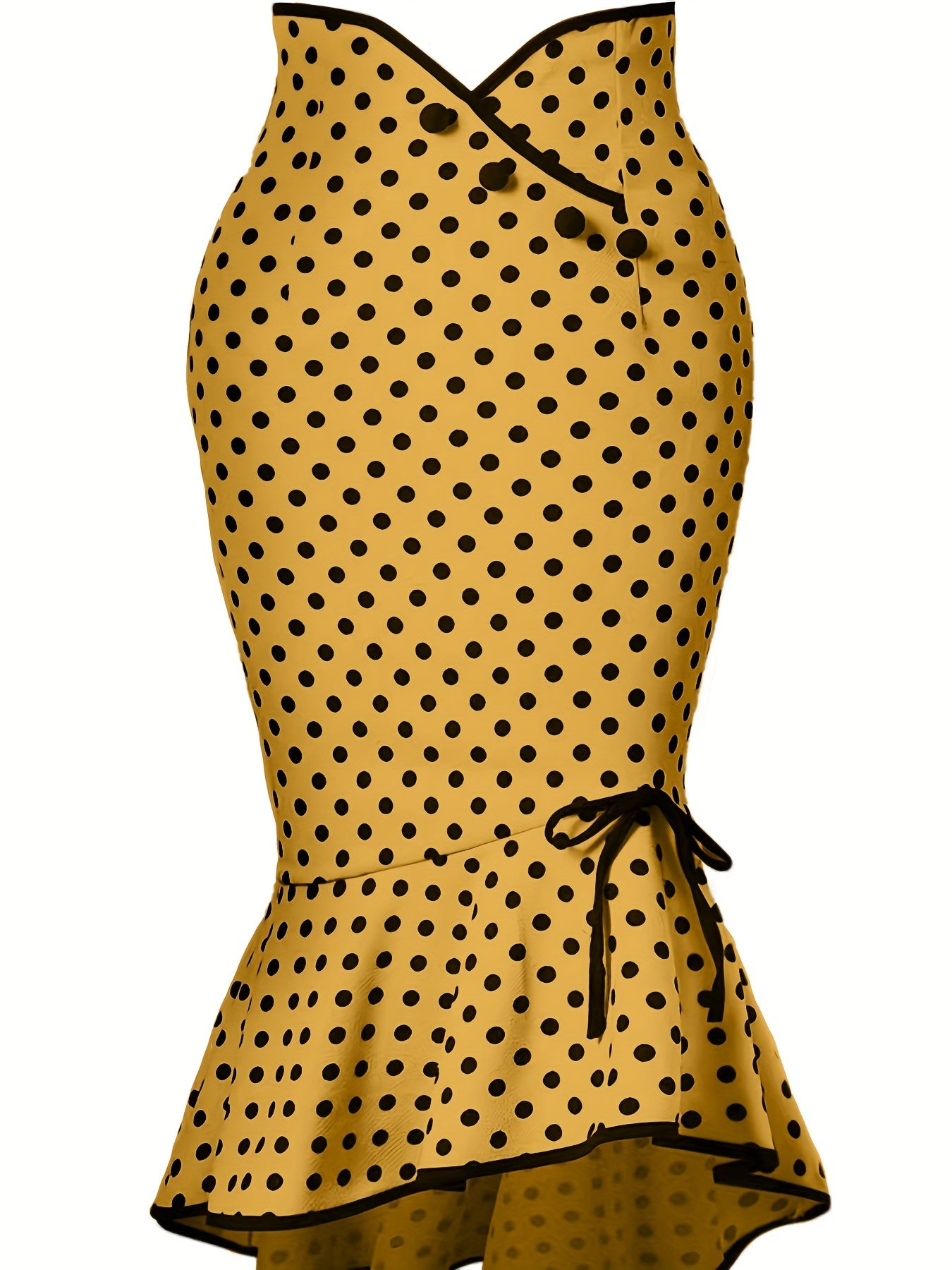 Polka Dot Bodycon Button Lace Up Skirts, Sexy Mature Fishtail Party Skirts, Women's Clothing