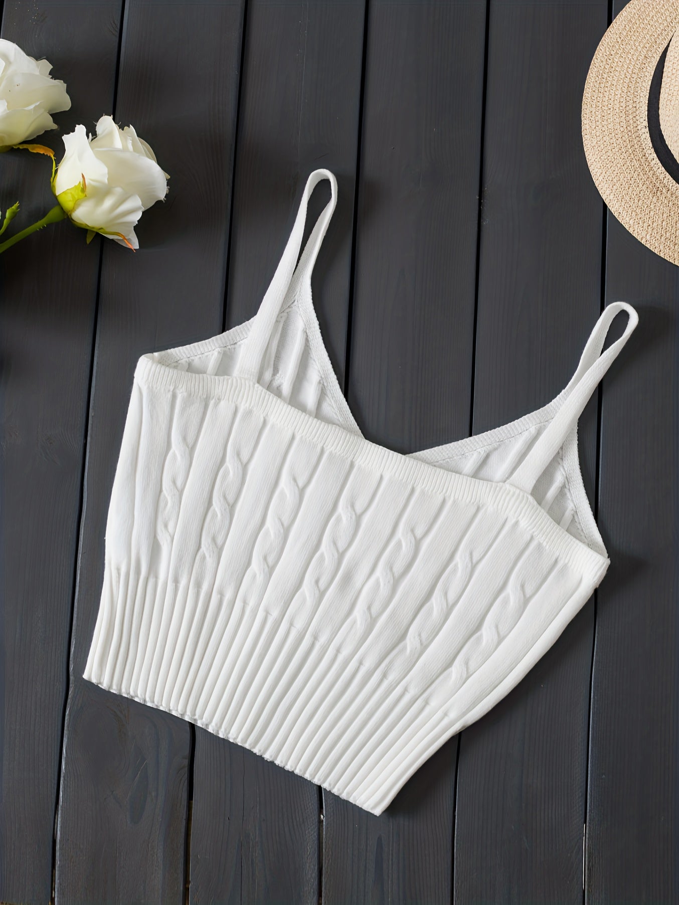 Romantic Valentines Day Soft Knit Cami Crop Top - Flirty Sleeveless Style for Spring & Summer - Comfortable Casual Wear, Womens Fashion Essential