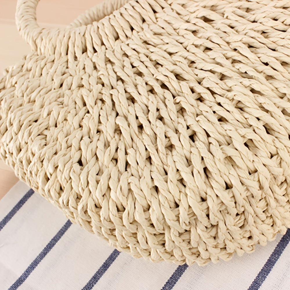 Half-Round Woven Straw Crossbody Bag - Lightweight, Removable Strap, Drawstring Closure, Polyester Lining, Perfect for Womens Summer Holiday and Beach Occasions