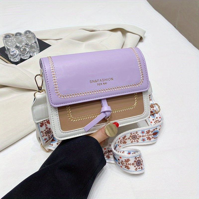 Fashion Flap Shoulder Bag, Women's Buckle Decor Crossbody Purse With Wide Strap