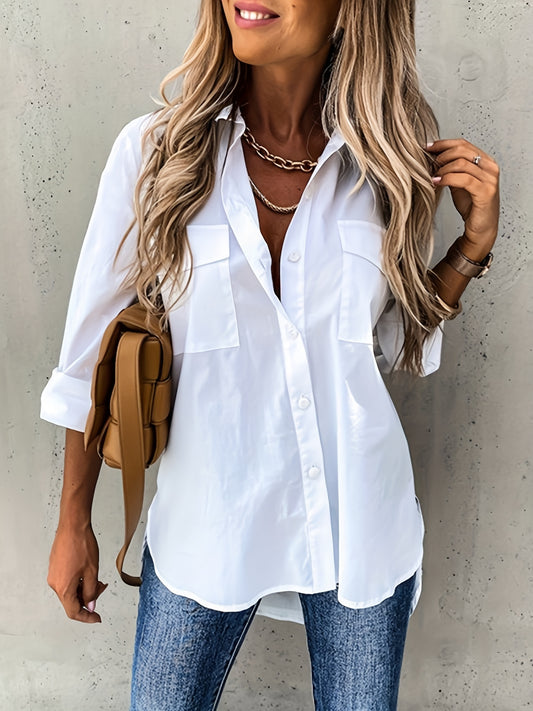 Chic Long Sleeve Blouse - Comfortable & Versatile for Office and Casual Wear - Womens Fashion Top