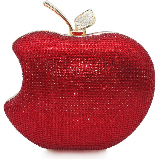 Mini Red Apple Evening Bag, Rhinestone Clutch Prom Purse, Sparking Handbag For Wedding & Party (5.91*5.12*2.36) Inch Best Gifts for Carnaval
