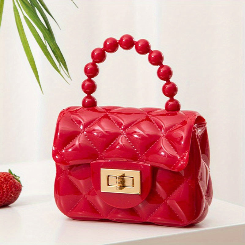 Vibrant Girls Pearl-Embellished Argyle Purse - Stylish & Durable with Adorable Princess Handle - Perfect for Parties & Special Occasions - A Thoughtful Gift Idea