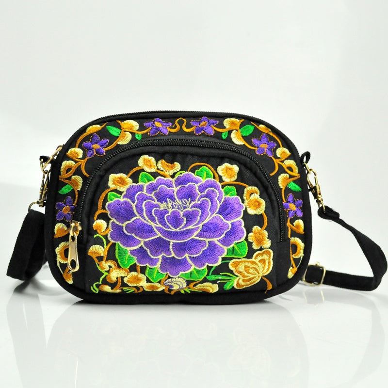 Stylish Double-Sided Embroidered Canvas Coin Purse Phone Bag for Women - Spacious Interior, Zipper Closure, and Detachable Strap - Ideal for Daily Use and Travel