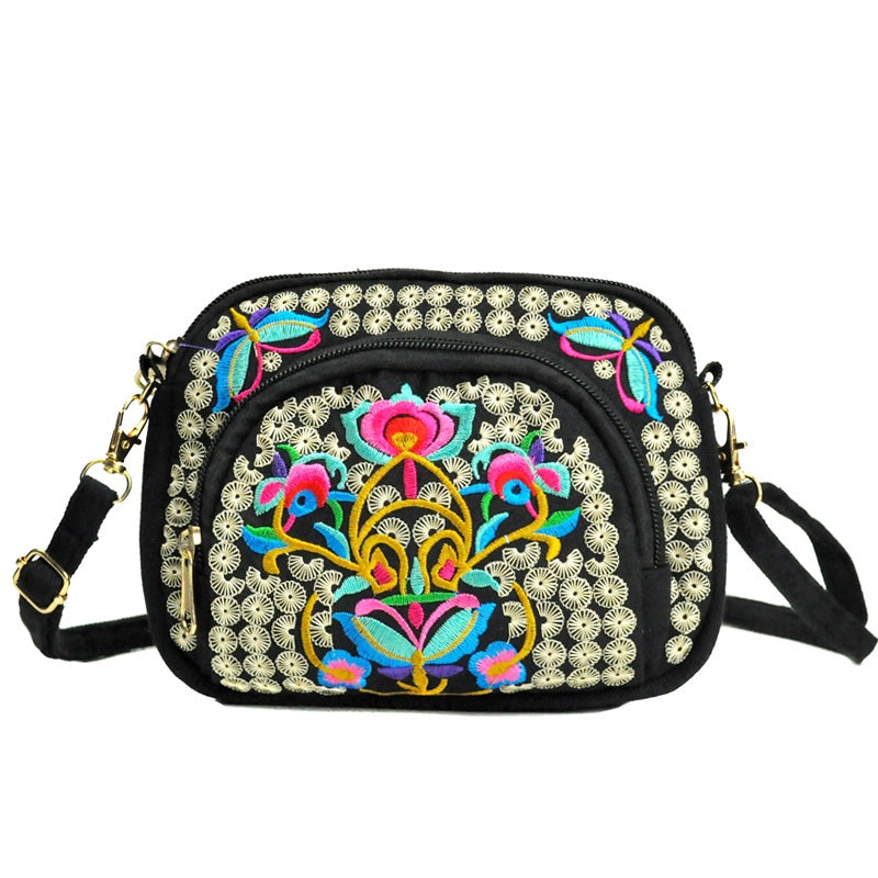 Stylish Double-Sided Embroidered Canvas Coin Purse Phone Bag for Women - Spacious Interior, Zipper Closure, and Detachable Strap - Ideal for Daily Use and Travel