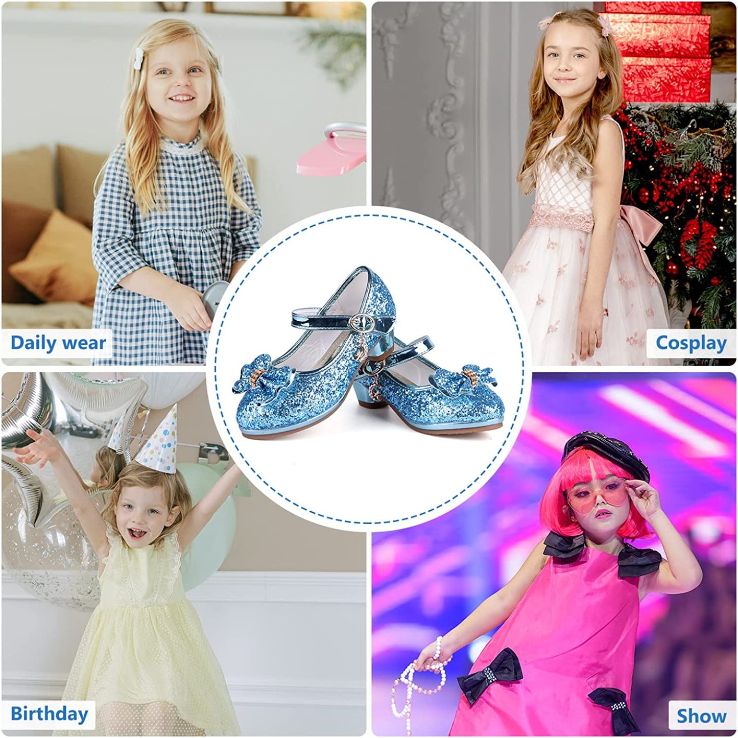Girl Sandals Glitter Princess Shoes With Sequin, Party Shoes Bling Bowknot High Heels Wedding Birthday Dress Shoes