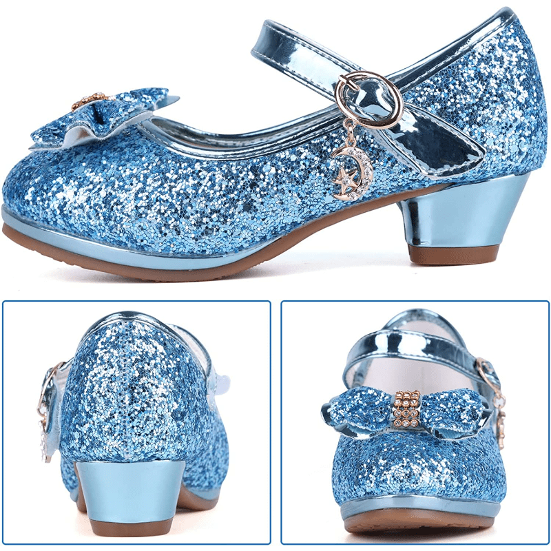 Girl Sandals Glitter Princess Shoes With Sequin, Party Shoes Bling Bowknot High Heels Wedding Birthday Dress Shoes