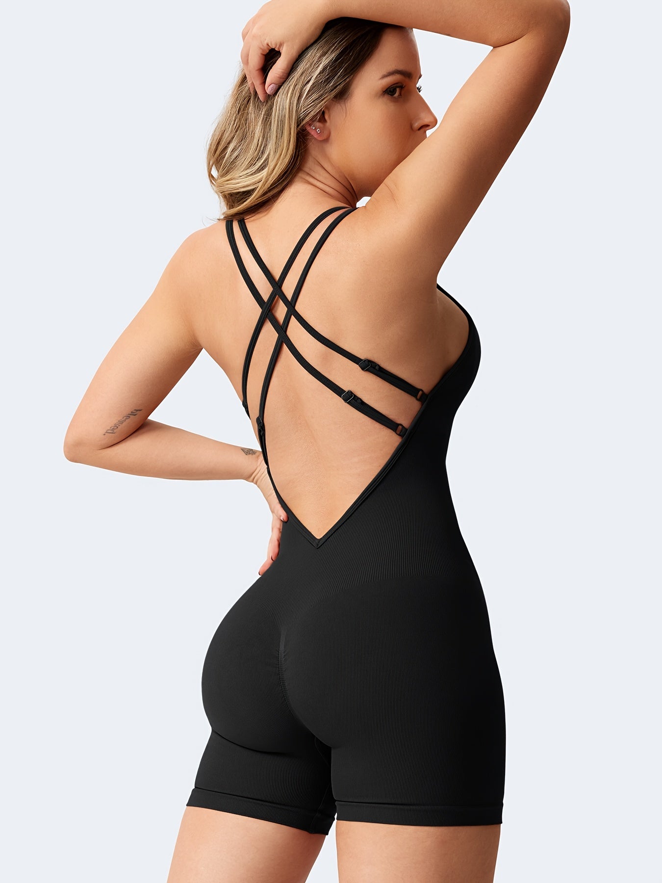 [For Women Scrunch Butt Romper] Workout Backless Jumpsuits Scrunch Butt Form Romper Bodysuits For Women Shorts Body Shaper
