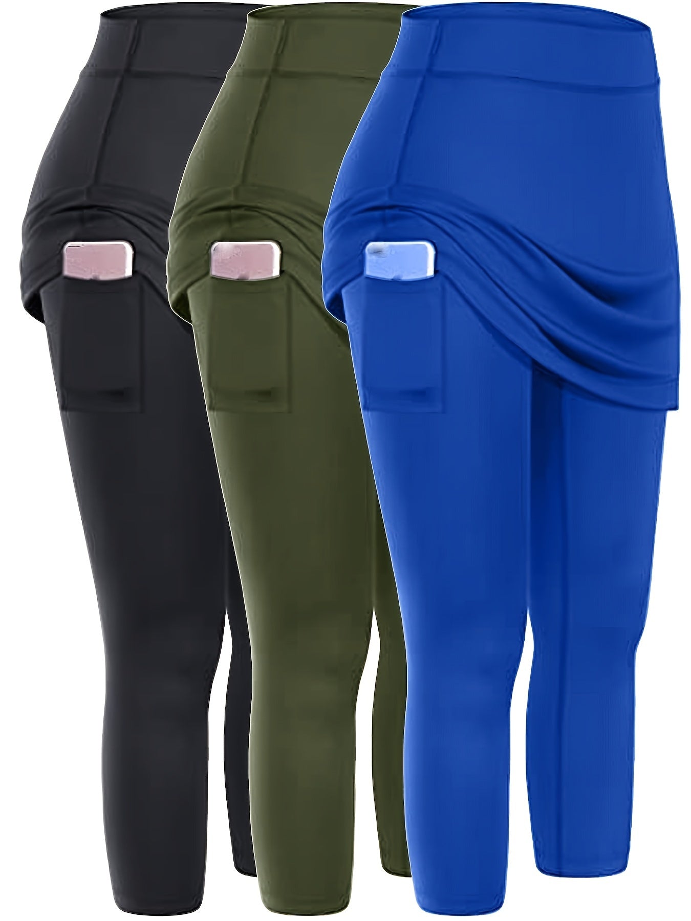 3pcs Skirted Legging For Women, High Stretch Yoga Running Sports Legging With Skirts, Women's Activewear