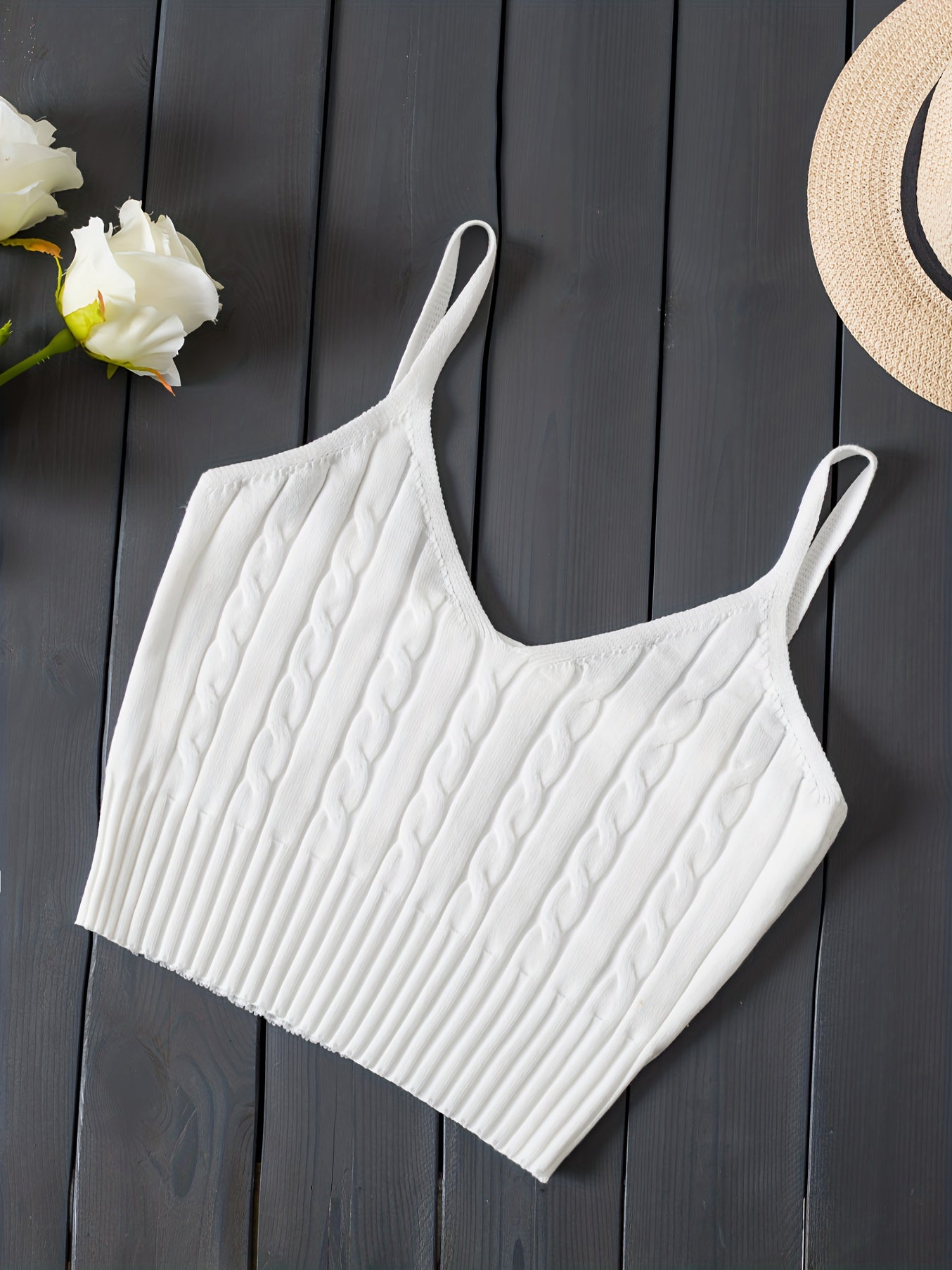 Romantic Valentines Day Soft Knit Cami Crop Top - Flirty Sleeveless Style for Spring & Summer - Comfortable Casual Wear, Womens Fashion Essential