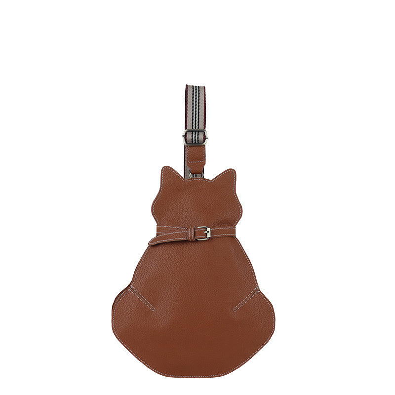 Cat Shaped Shoulder Bag, Vintage PU Leather Sling Bag, Women's Kawaii Crossbody Purse