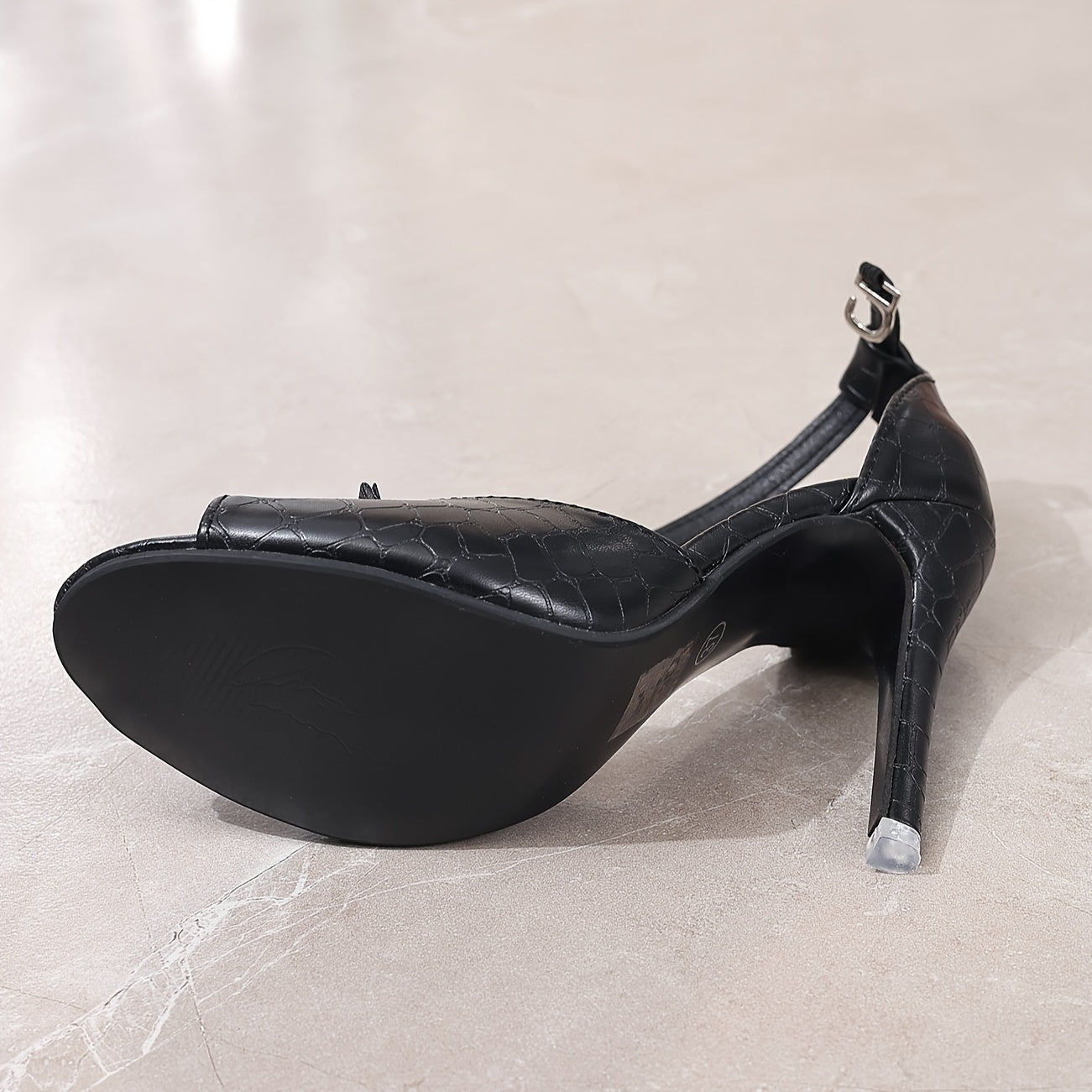 Women's Ankle Strap Pumps, Solid Color Stiletto Heeled Peep Sandals, Fashion Buckle High Heels