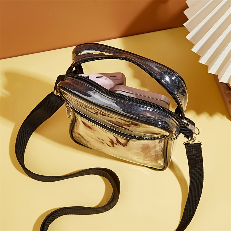 Stylish Mini Clear Crossbody Bag - Trendy PVC Square Phone Purse with Zipper Closure, Adjustable Shoulder Strap, and Spacious Interior - Perfect for Beach, Travel, and Daily Use (5.9*7.4*1.9) Inch