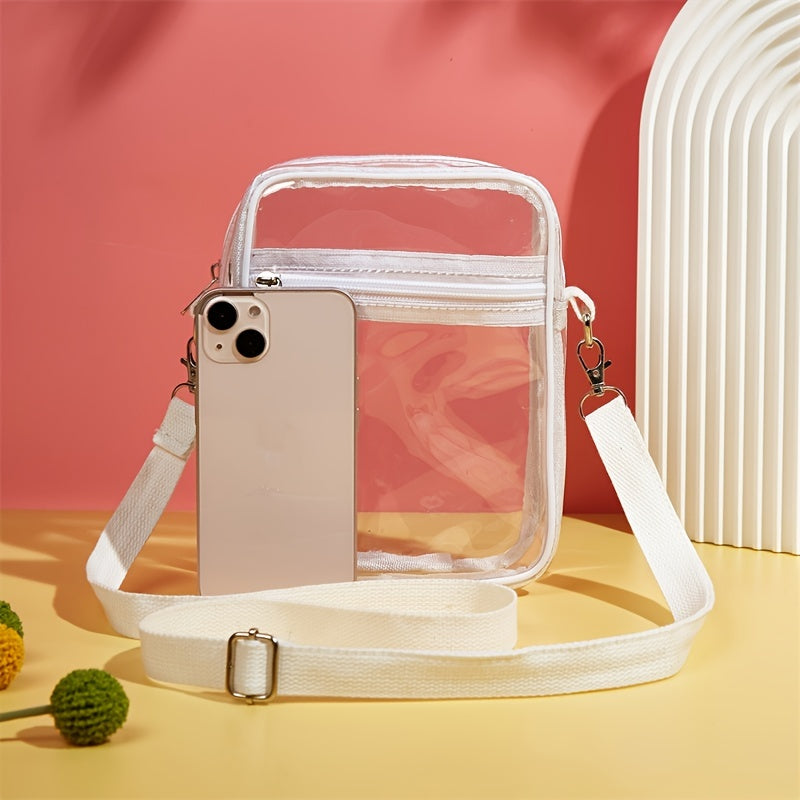 Stylish Mini Clear Crossbody Bag - Trendy PVC Square Phone Purse with Zipper Closure, Adjustable Shoulder Strap, and Spacious Interior - Perfect for Beach, Travel, and Daily Use (5.9*7.4*1.9) Inch