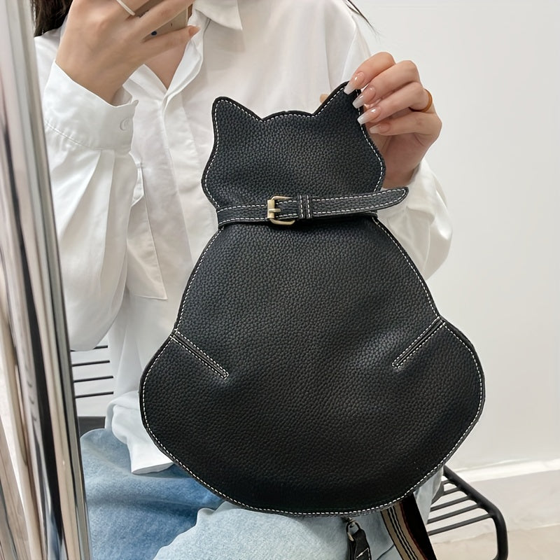 Cat Shaped Shoulder Bag, Vintage PU Leather Sling Bag, Women's Kawaii Crossbody Purse