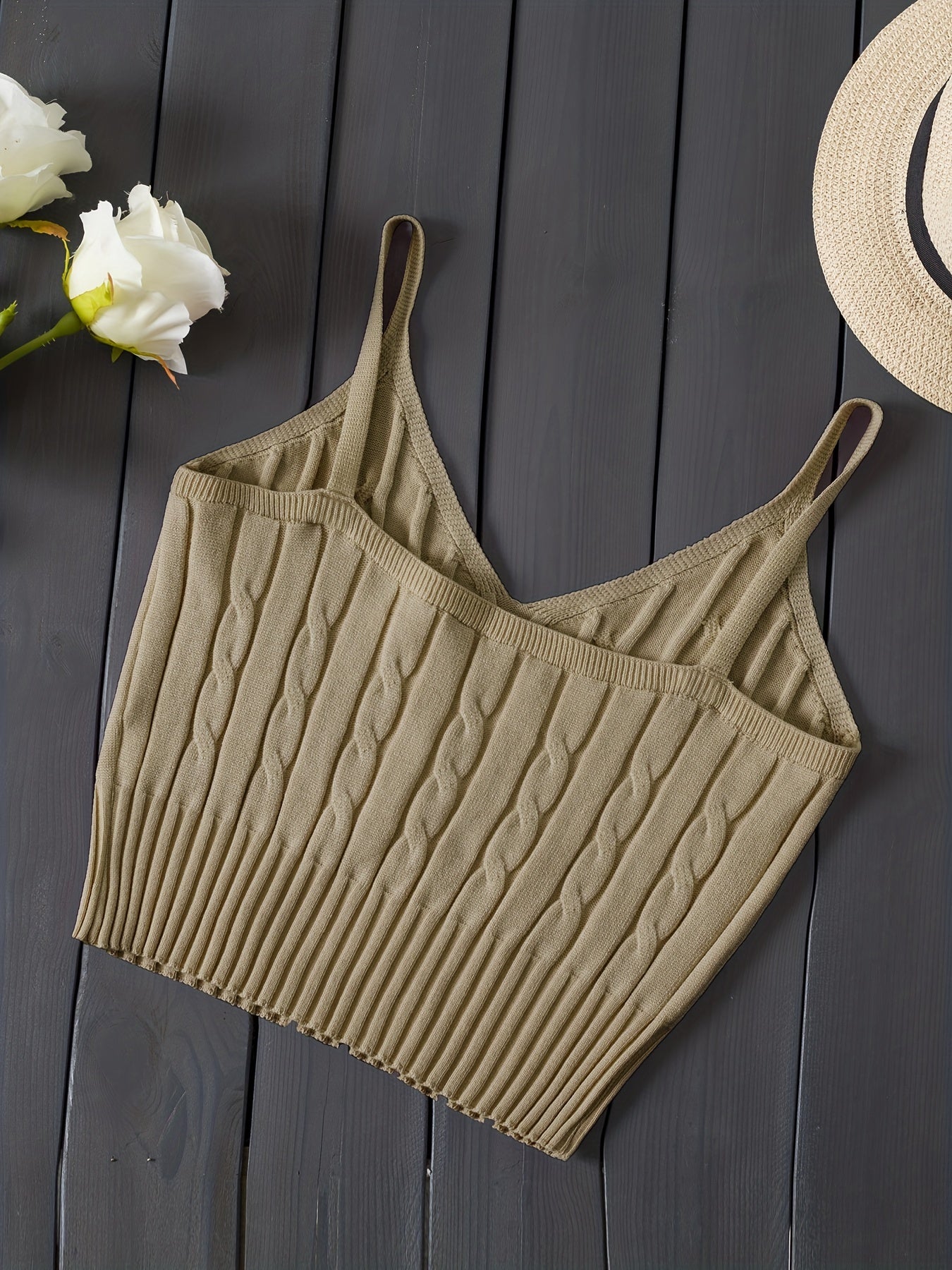 Romantic Valentines Day Soft Knit Cami Crop Top - Flirty Sleeveless Style for Spring & Summer - Comfortable Casual Wear, Womens Fashion Essential