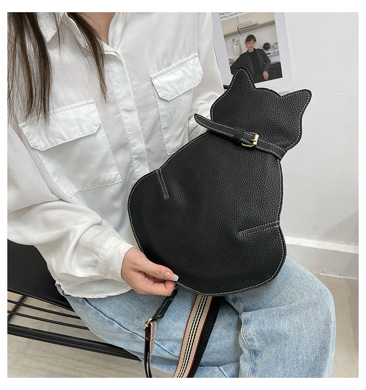 Cat Shaped Shoulder Bag, Vintage PU Leather Sling Bag, Women's Kawaii Crossbody Purse