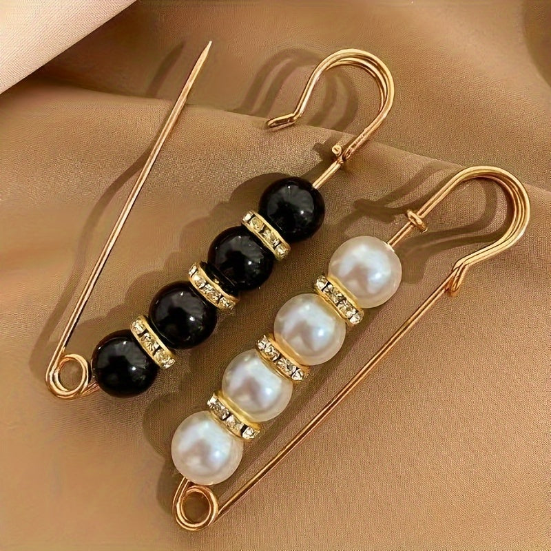 Fashionable Plastic Pearl and Bead Brooch Safety Pins - Waistband Tightener and Clothing Fixation Pins for Pants Skirts and Dresses - Adjustable Anti-Slip Garment Clasp Set