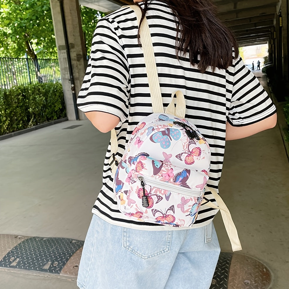 Animal Print Nylon Backpack, Women's Fashion Multi Zipper Schoolbag, Small Purse For Work & School