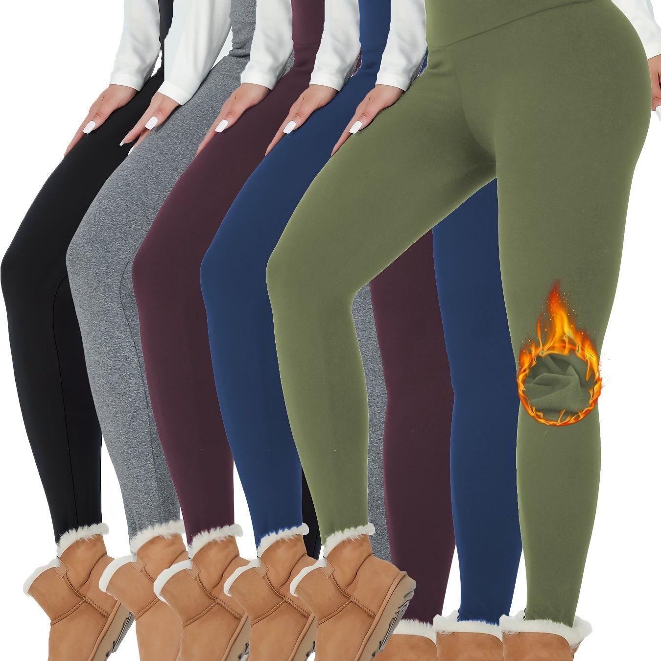 5 Pack Womens Thermal Fleece Lined High Waisted Leggings Workout Winter Warm Thick Tights Soft Yoga Pants