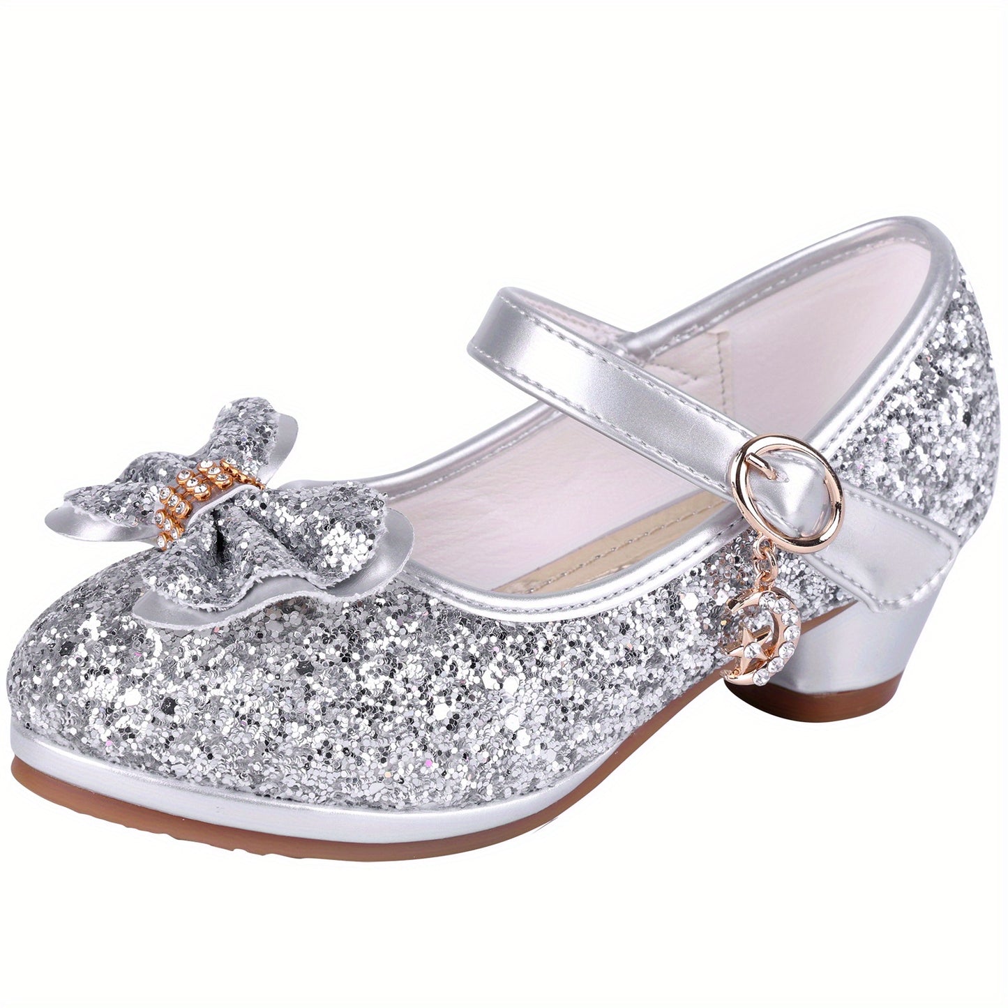 Girl Sandals Glitter Princess Shoes With Sequin, Party Shoes Bling Bowknot High Heels Wedding Birthday Dress Shoes